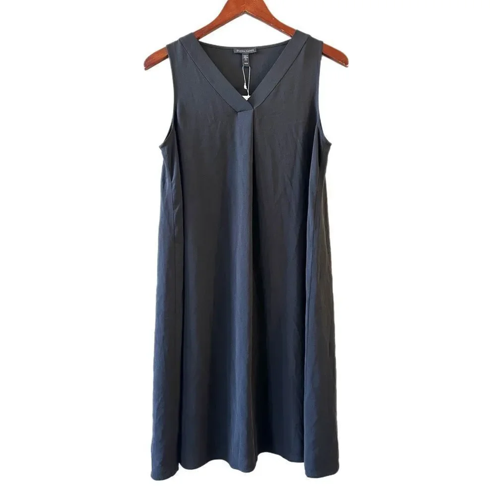 Eileen Fisher Silk Georgette Crepe V-Neck Dress XS - Picture 1 of 8